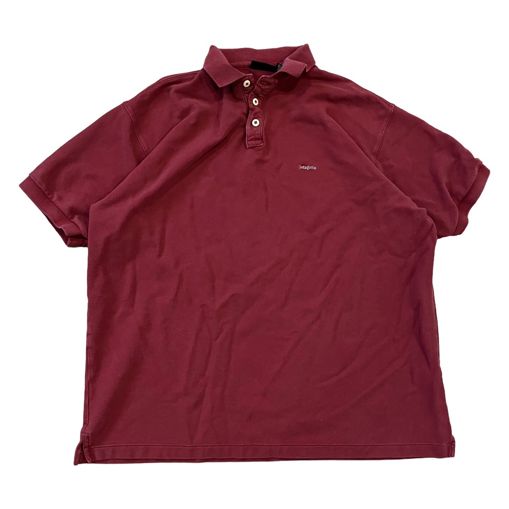 VTG Patagonia Polo Shirt Men 2XL Red Maroon Pique Organic Cotton Short Sleeves